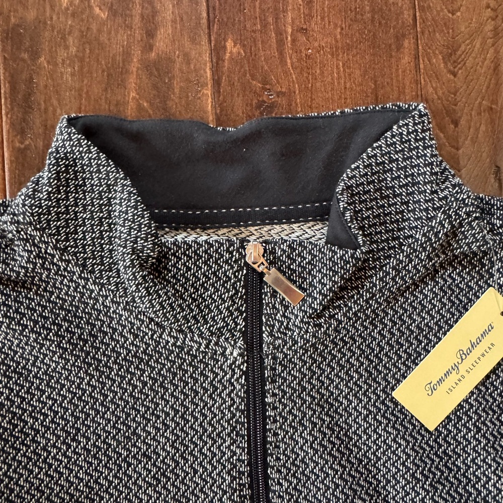 Tommy Bahama Black and White Textured Quarter-Zip Pullover men’s sz XXL - Picture 2 of 7